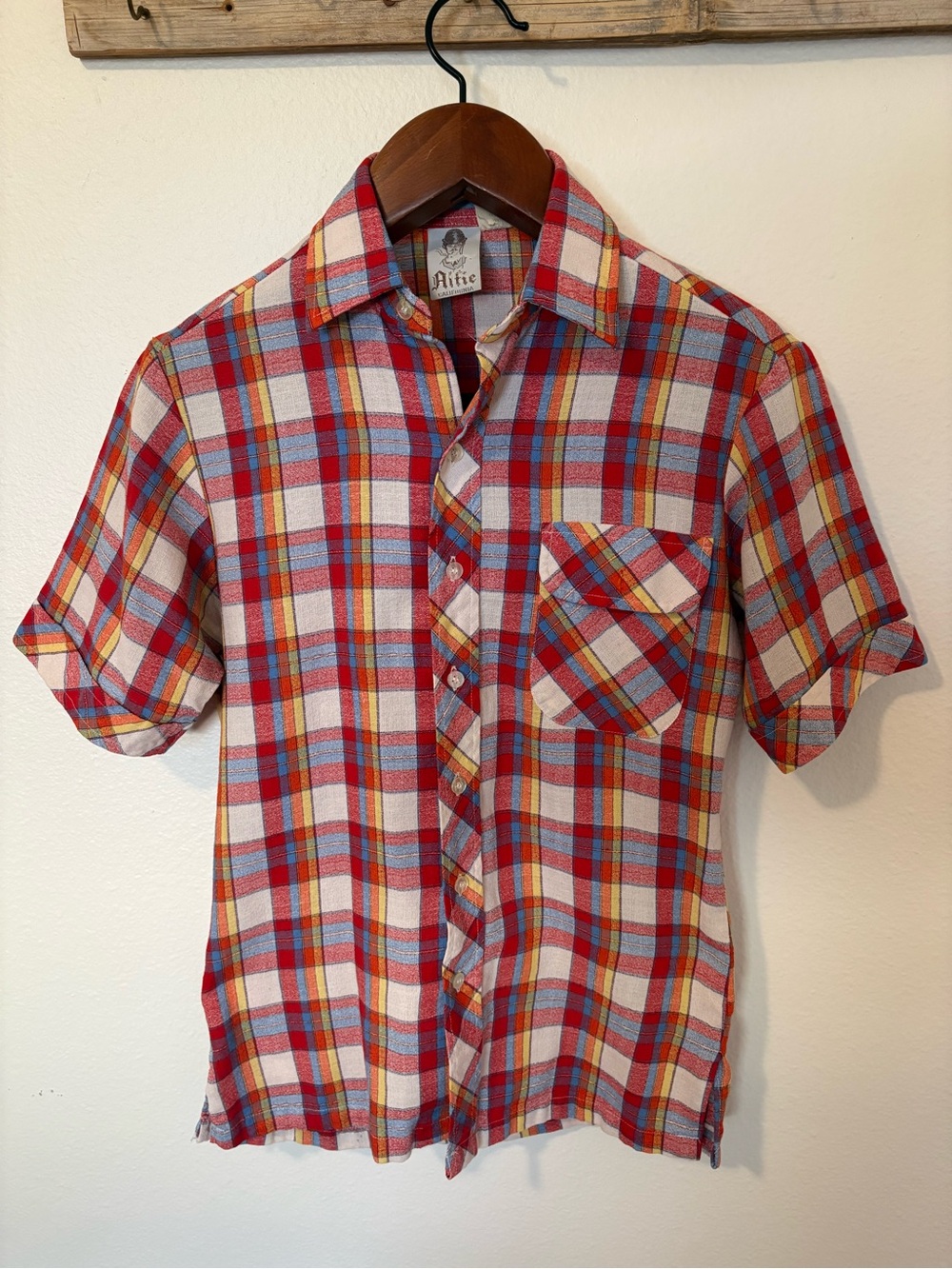 Vintage 1970’s Plaid Shirt - Alfie California - Small - red, orange, blue